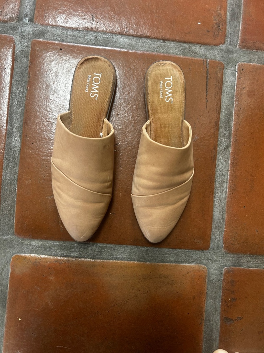 toms jutti mule leather slides blush nude pointed toe flats size 8 - Picture 3 of 6